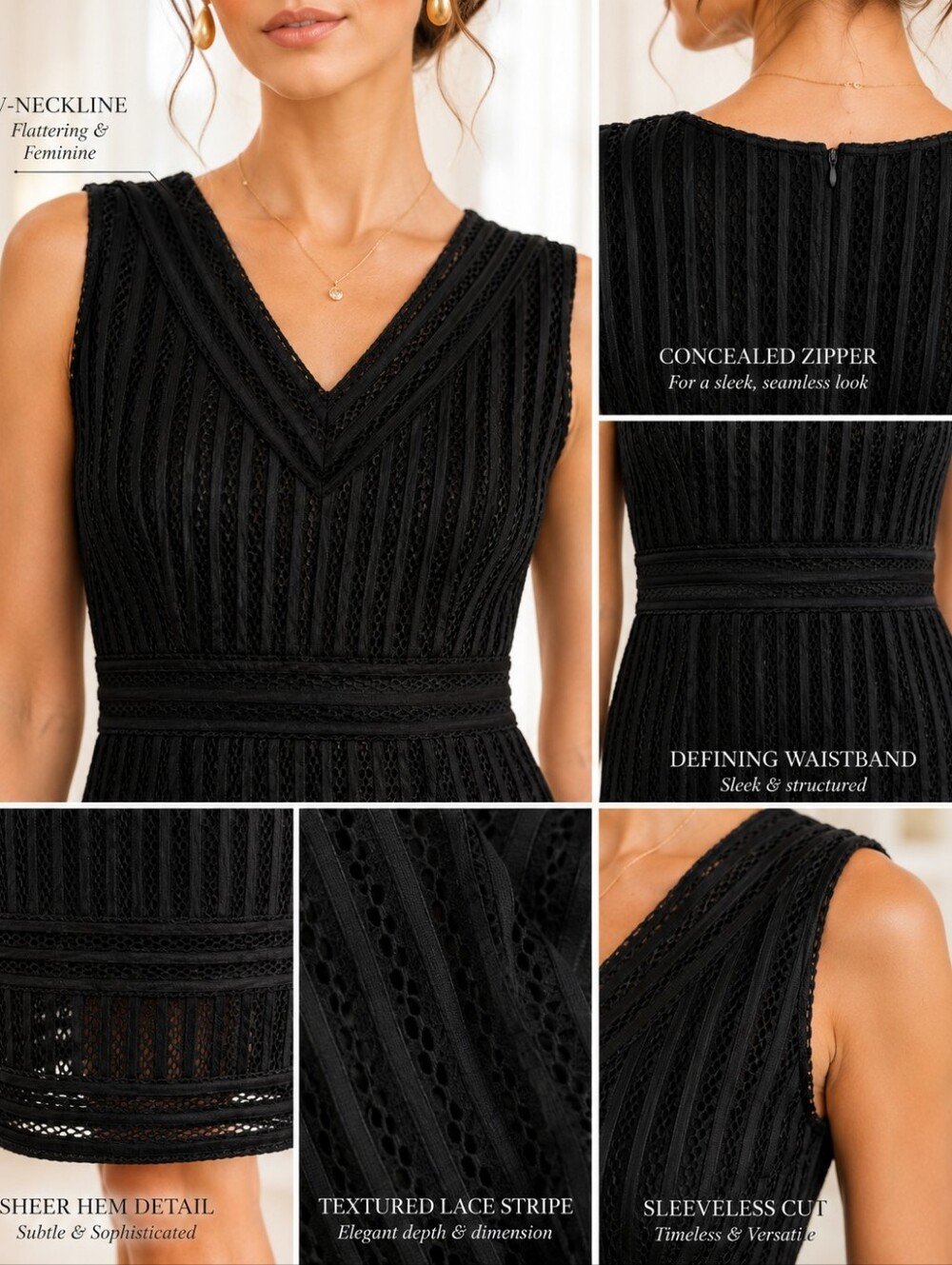 Cloth & People Black Lace Midi Dress Sleeveless V Neck Romantic | Size: M - Picture 3 of 11